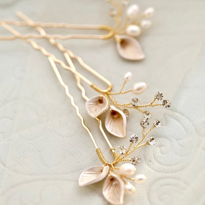 Adina - Pearl Bridal Hair Pins Set of Three - Available in Gold and Silver