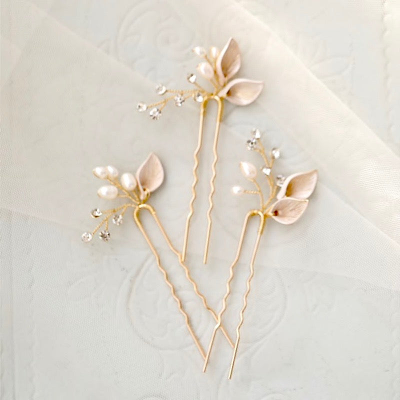 Adina - Pearl Bridal Hair Pins Set of Three - Available in Gold and Silver