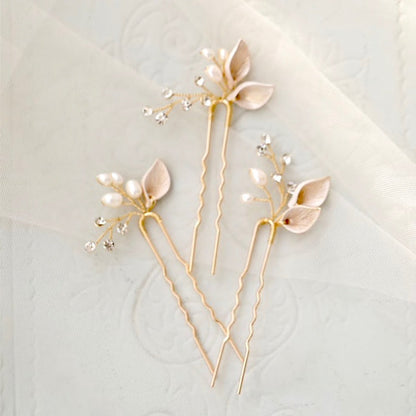 Adina - Pearl Bridal Hair Pins Set of Three - Available in Gold and Silver