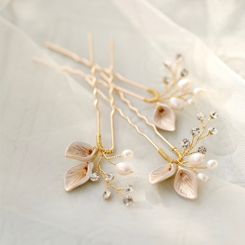 Adina - Pearl Bridal Hair Pins Set of Three - Available in Gold and Silver