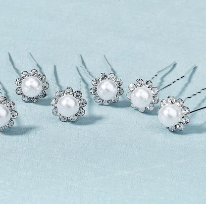 Leia - Pearl and Crystal Bridal Hair Pins - Set of 10