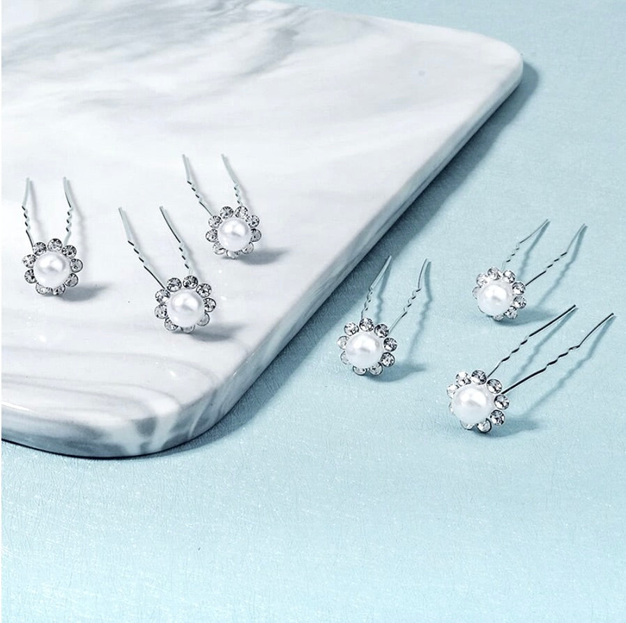 Leia - Pearl and Crystal Bridal Hair Pins - Set of 10
