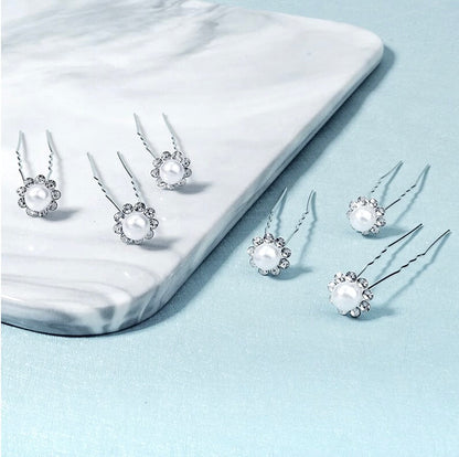 Leia - Pearl and Crystal Bridal Hair Pins - Set of 10