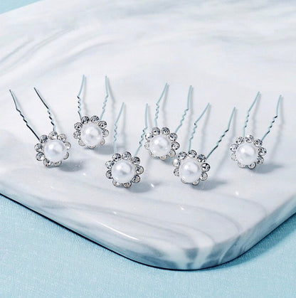 Leia - Pearl and Crystal Bridal Hair Pins - Set of 10