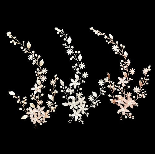 Tara - Pearl and Crystal Bridal Hair Vine - Available in Silver, Rose Gold and Yellow Gold