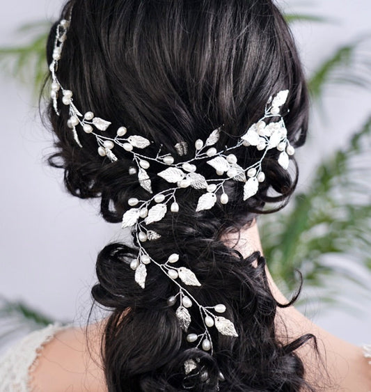 "Seara" - Pearl Bridal Hair Vine - Available in Silver, Vintage Rose Gold and Yellow Gold