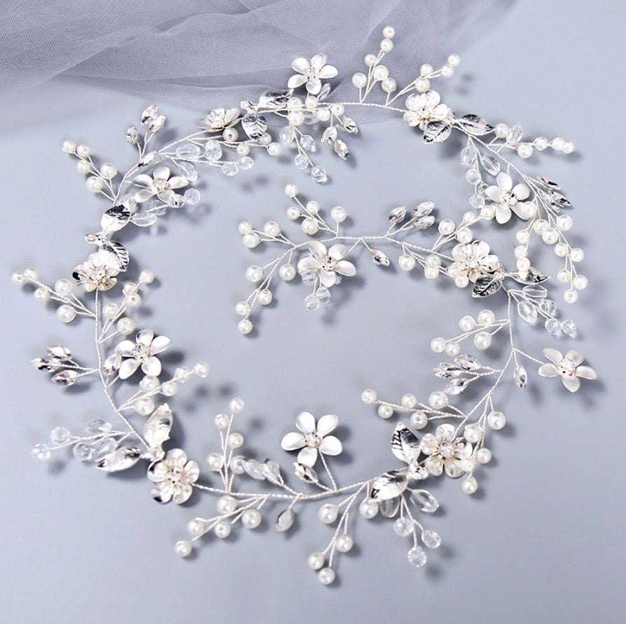 Ophelia - Pearl and Crystal Bridal Hair Vine - Available in Silver, Rose Gold and Yellow Gold
