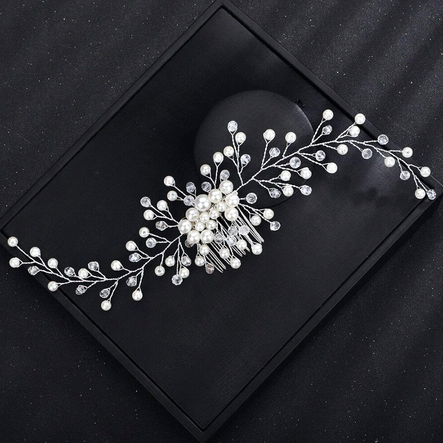 "Jeannie" - Pearl Bridal Hair Comb / Vine - Available in Silver, Rose Gold and Yellow Gold