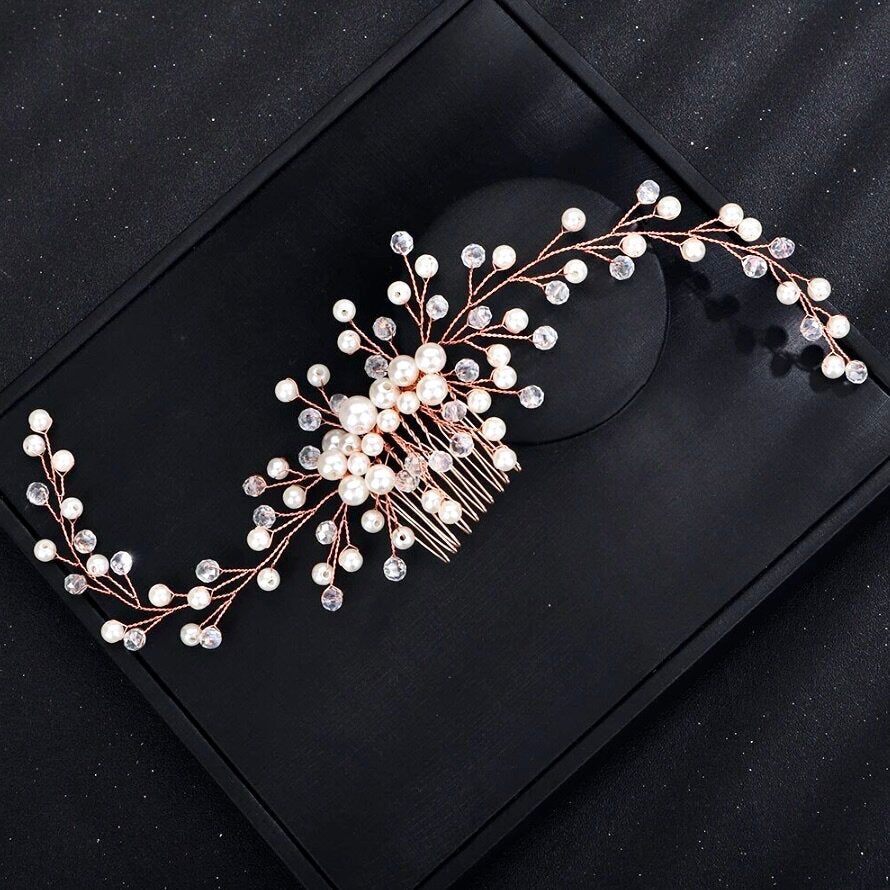 "Jeannie" - Pearl Bridal Hair Comb / Vine - Available in Silver, Rose Gold and Yellow Gold