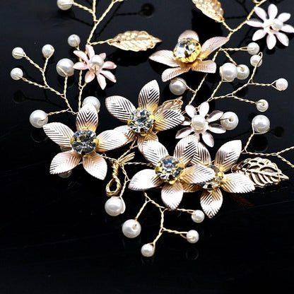 Tara - Pearl and Crystal Bridal Hair Vine - Available in Silver, Rose Gold and Yellow Gold