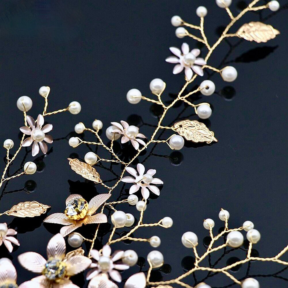 Tara - Pearl and Crystal Bridal Hair Vine - Available in Silver, Rose Gold and Yellow Gold