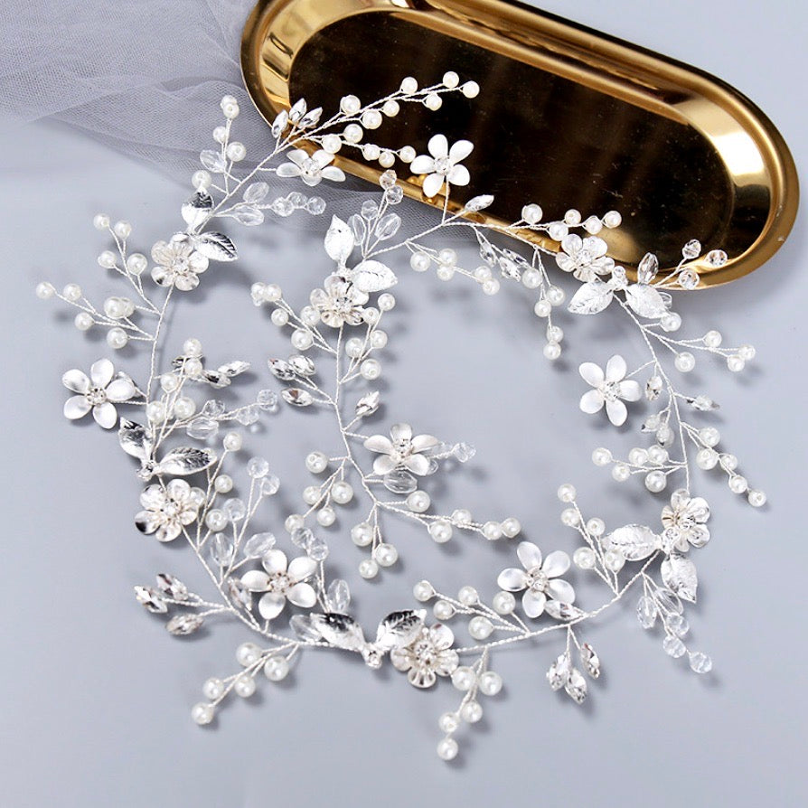 Ophelia - Pearl and Crystal Bridal Hair Vine - Available in Silver, Rose Gold and Yellow Gold