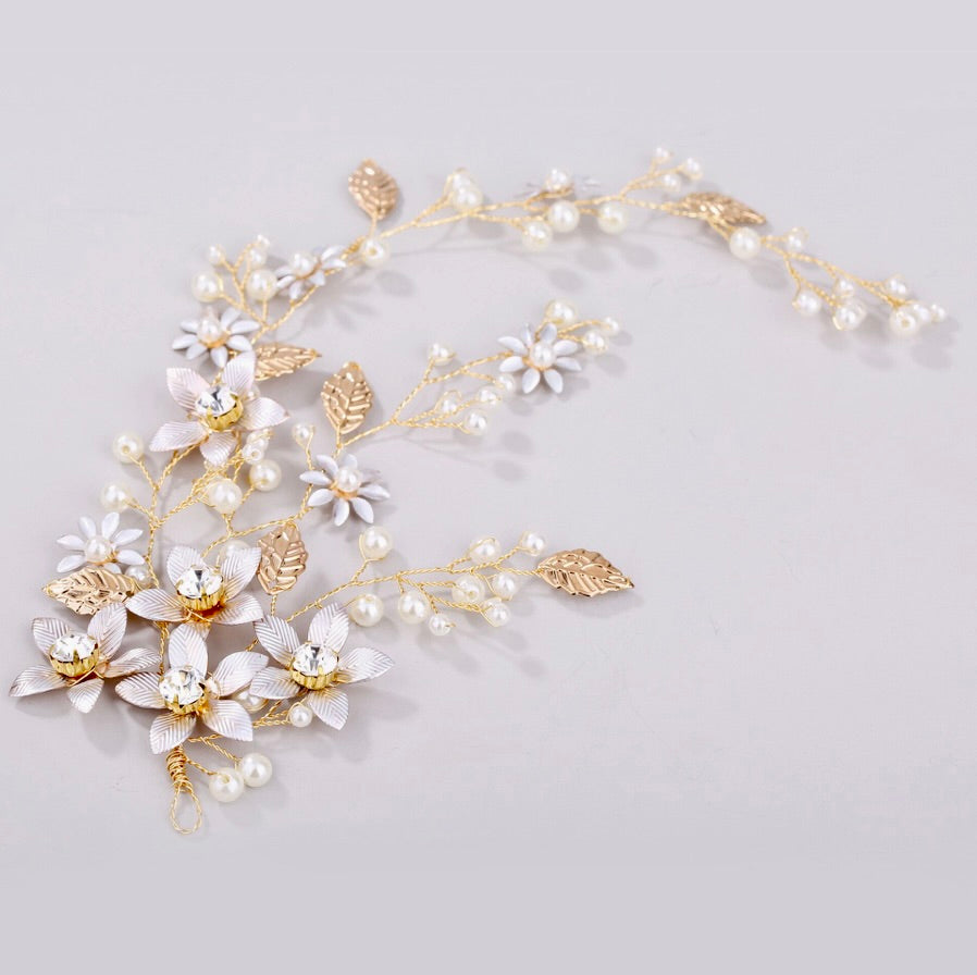 Tara - Pearl and Crystal Bridal Hair Vine - Available in Silver, Rose Gold and Yellow Gold