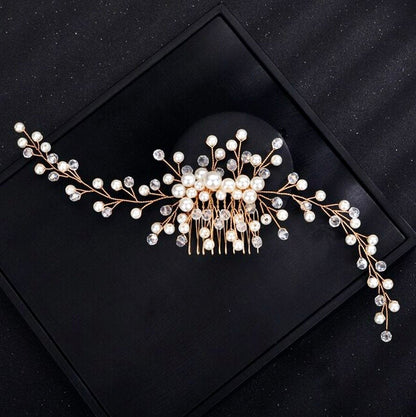 "Jeannie" - Pearl Bridal Hair Comb / Vine - Available in Silver, Rose Gold and Yellow Gold