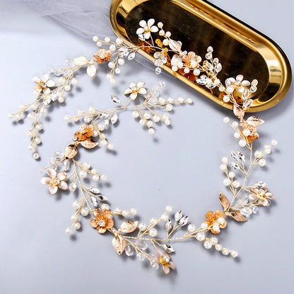Ophelia - Pearl and Crystal Bridal Hair Vine - Available in Silver, Rose Gold and Yellow Gold