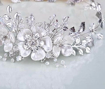"Carol" - Silver Pearl and Crystal Bridal Headband
