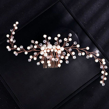 "Jeannie" - Pearl Bridal Hair Comb / Vine - Available in Silver, Rose Gold and Yellow Gold