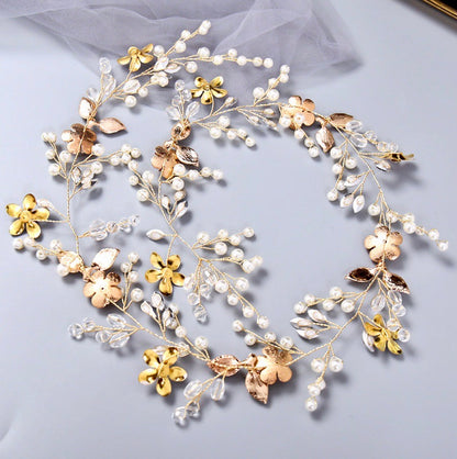 Ophelia - Pearl and Crystal Bridal Hair Vine - Available in Silver, Rose Gold and Yellow Gold