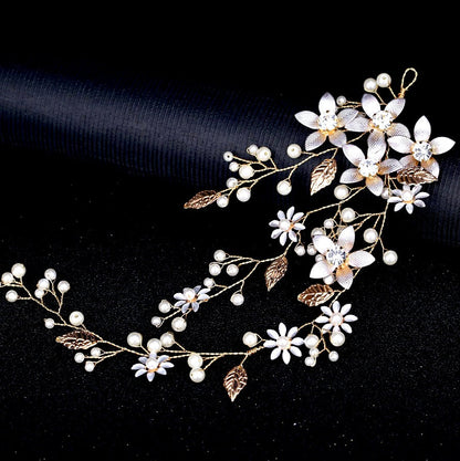 Tara - Pearl and Crystal Bridal Hair Vine - Available in Silver, Rose Gold and Yellow Gold