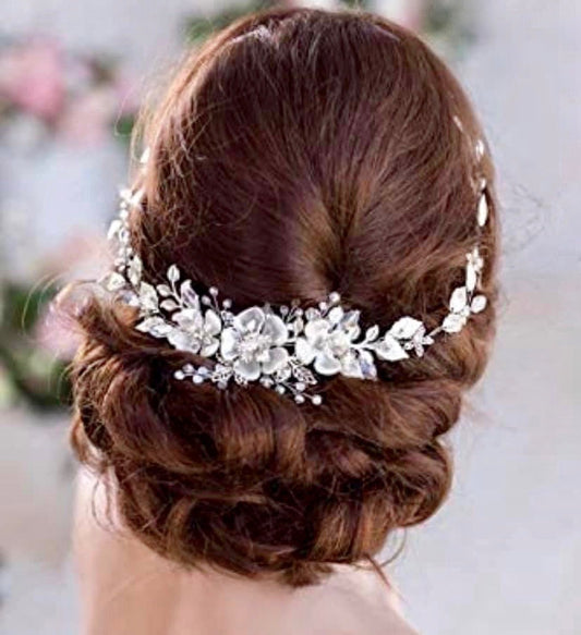 "Carol" - Silver Pearl and Crystal Bridal Headband