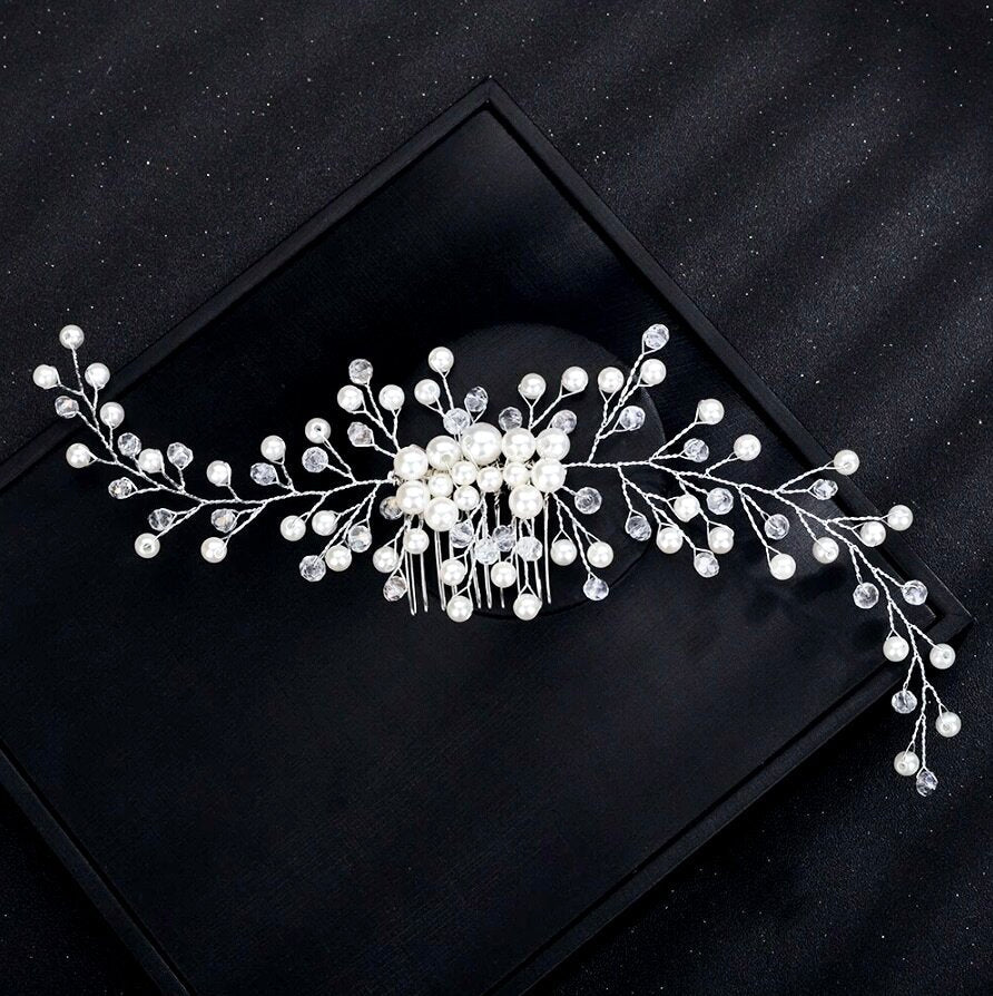 "Jeannie" - Pearl Bridal Hair Comb / Vine - Available in Silver, Rose Gold and Yellow Gold