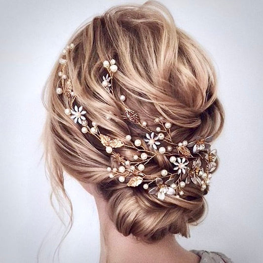 Tara - Pearl and Crystal Bridal Hair Vine - Available in Silver, Rose Gold and Yellow Gold