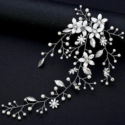 Tara - Pearl and Crystal Bridal Hair Vine - Available in Silver, Rose Gold and Yellow Gold