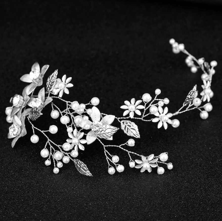 Tara - Pearl and Crystal Bridal Hair Vine - Available in Silver, Rose Gold and Yellow Gold