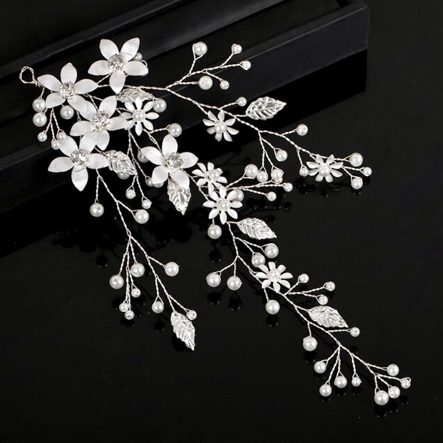 Tara - Pearl and Crystal Bridal Hair Vine - Available in Silver, Rose Gold and Yellow Gold
