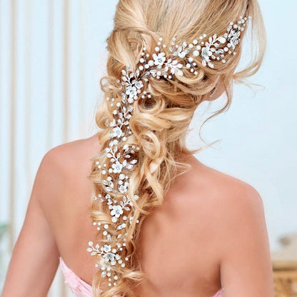 Ophelia - Pearl and Crystal Bridal Hair Vine - Available in Silver, Rose Gold and Yellow Gold