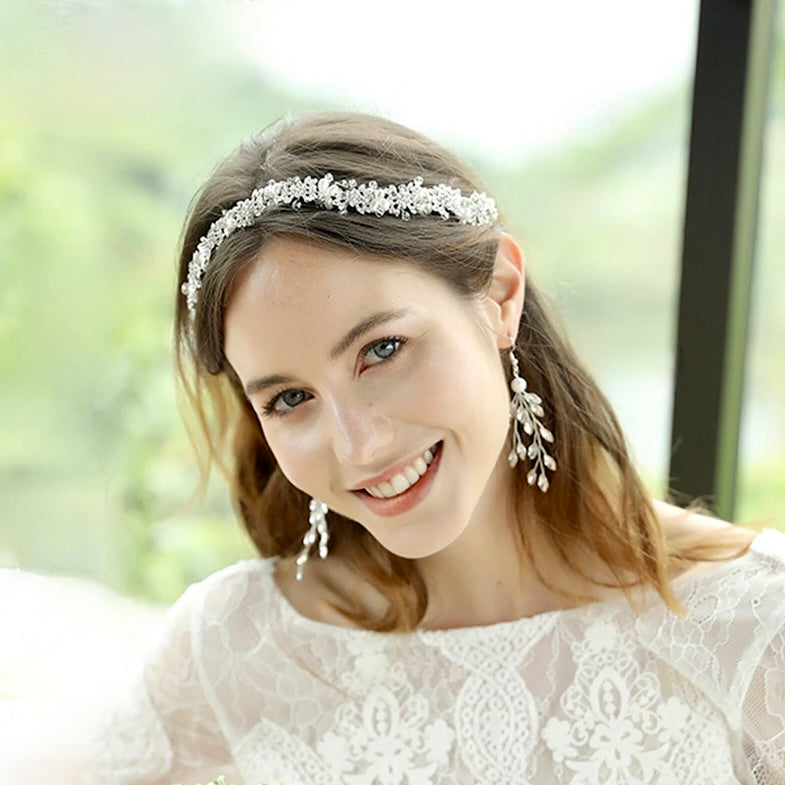 "Trixie" - Pearl and Crystal Bridal Headband - Available in Silver and Rose Gold