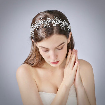 Adrielle - Pearl and Crystal Bridal Headband / Vine - Available in Rose Gold, Silver and Yellow Gold