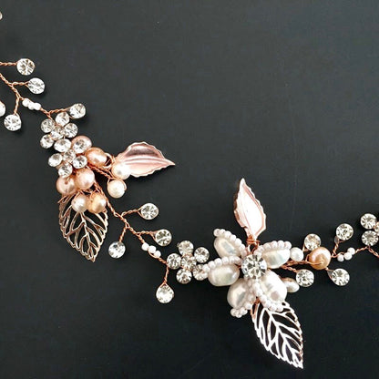 Karisa - Pearl and Crystal Bridal Headband / Vine - Available in Silver, Rose Gold and Yellow Gold