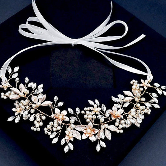 "Andalyn" - Pearl and Crystal Bridal Headband / Hair Vine - Available in Gold and Silver