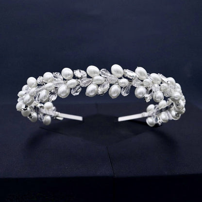 "Shayla" - Pearl and Crystal Bridal Headband - Available in Silver, Rose Gold and Yellow Gold