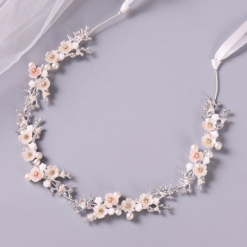 "Yvonne" - Pearl and Crystal Bridal Headband - Available in Yellow Gold, Rose Gold and Silver