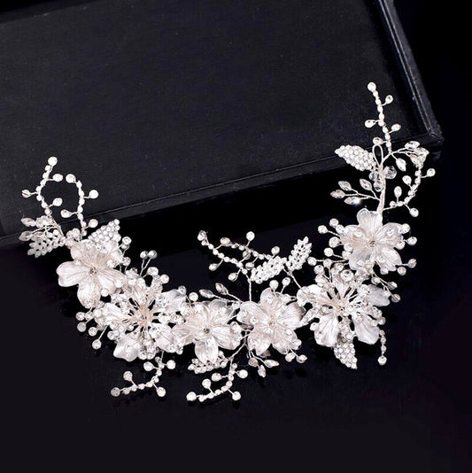 "Somerset" - Pearl and Crystal Bridal Headband - Available in Gold and Silver