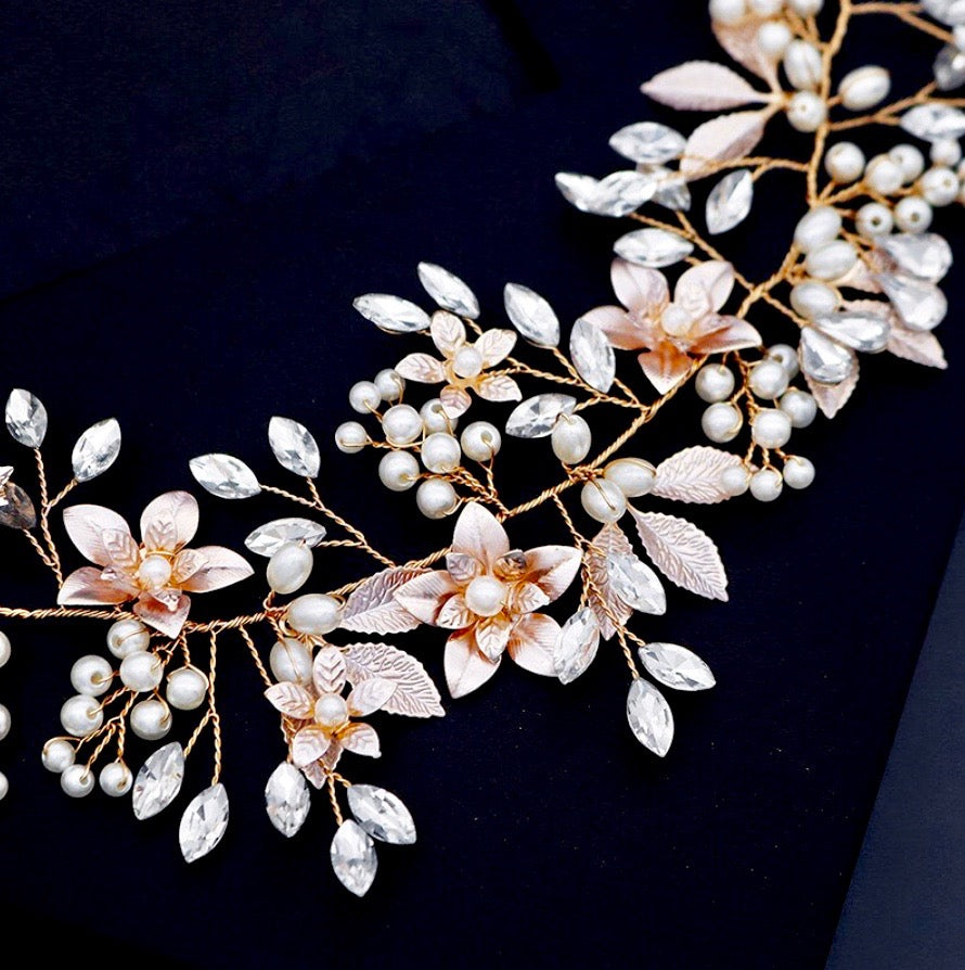 "Andalyn" - Pearl and Crystal Bridal Headband / Hair Vine - Available in Gold and Silver