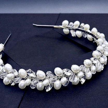 "Shayla" - Pearl and Crystal Bridal Headband - Available in Silver, Rose Gold and Yellow Gold