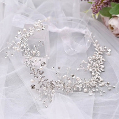 Adrielle - Pearl and Crystal Bridal Headband / Vine - Available in Rose Gold, Silver and Yellow Gold