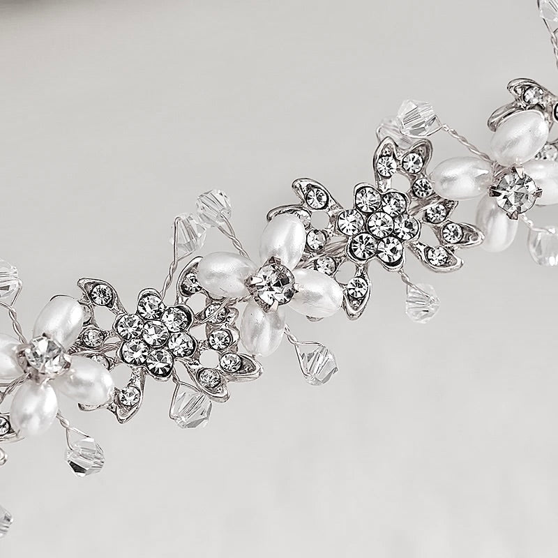 "Trixie" - Pearl and Crystal Bridal Headband - Available in Silver and Rose Gold