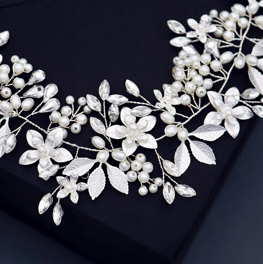 "Andalyn" - Pearl and Crystal Bridal Headband / Hair Vine - Available in Gold and Silver