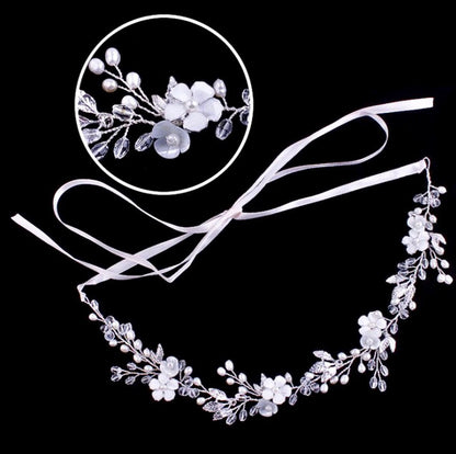 Andiana - Freshwater Pearl and Crystal Bridal Headband / Vine - Available in Silver and Yellow Gold