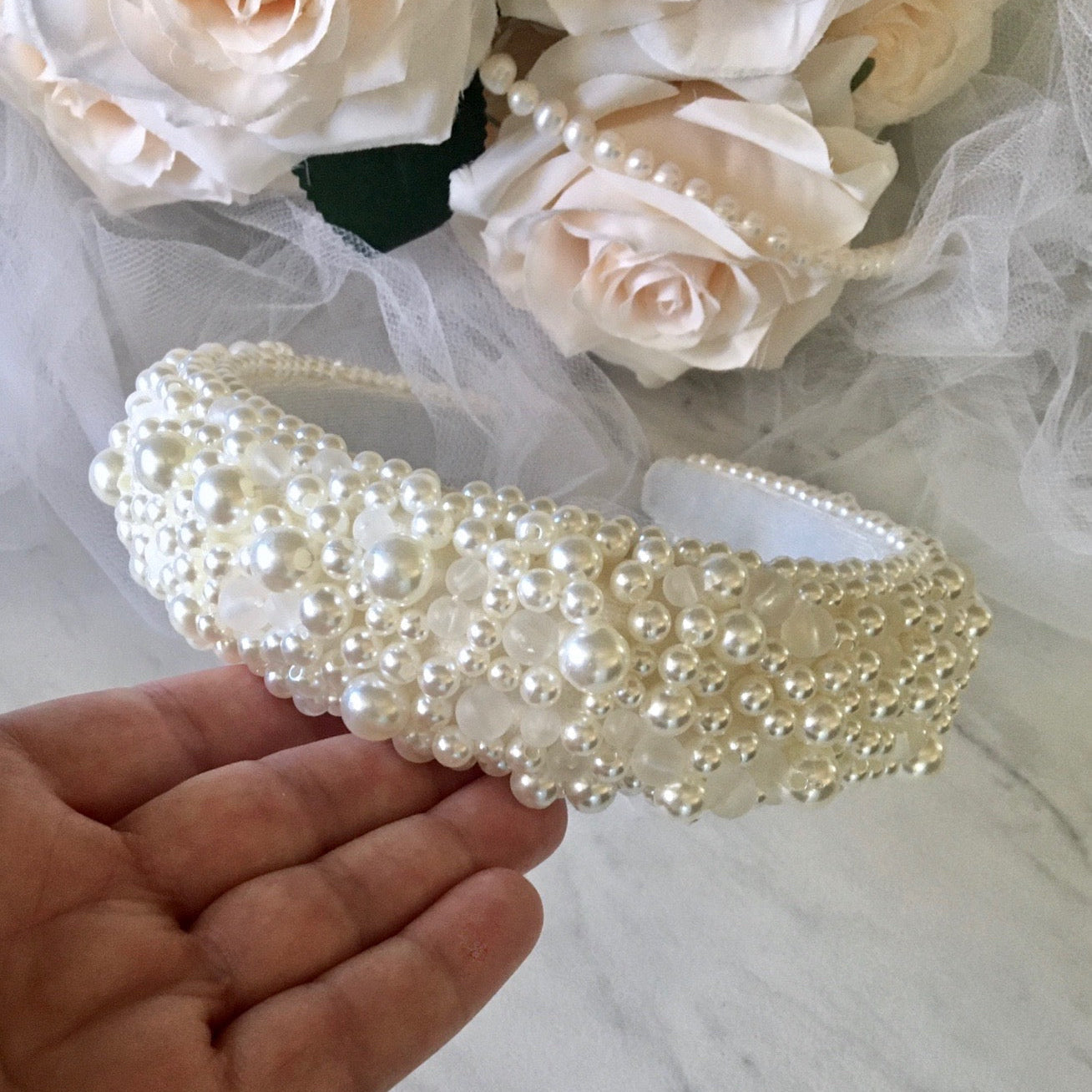 Joselynn - Velvet Pearl Bridal Headband