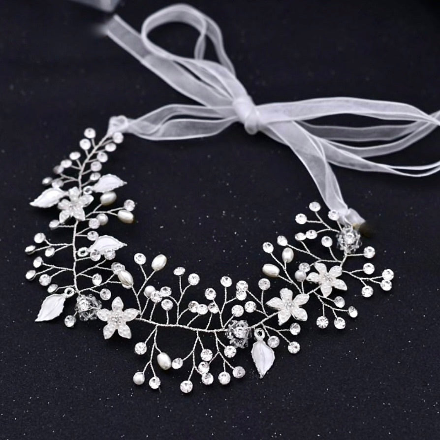 "Lucinda" - Pearl and Crystal Bridal Headband - Available in Silver, Rose Gold and Yellow Gold