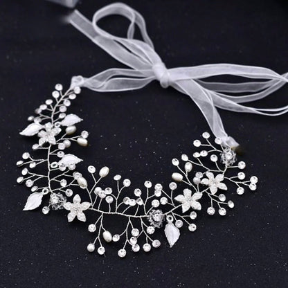 "Lucinda" - Pearl and Crystal Bridal Headband - Available in Silver, Rose Gold and Yellow Gold