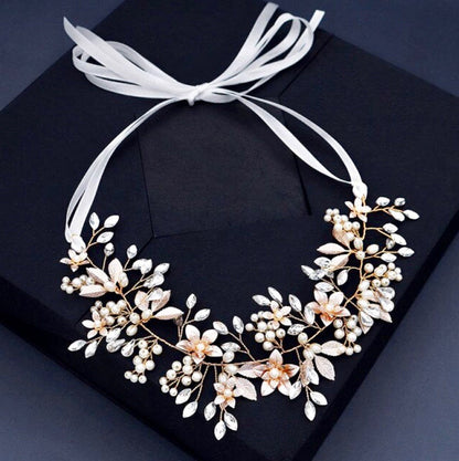 "Andalyn" - Pearl and Crystal Bridal Headband / Hair Vine - Available in Gold and Silver