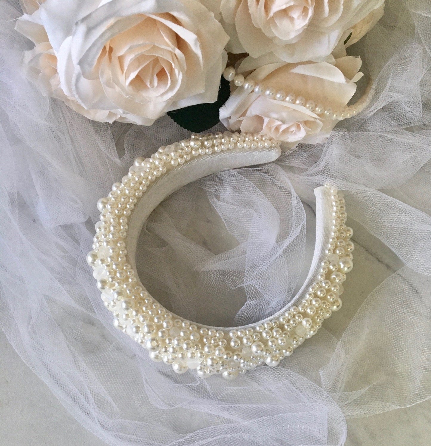 Joselynn - Velvet Pearl Bridal Headband