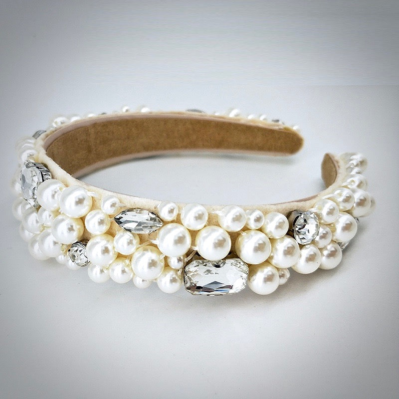 "Karolina" - Pearl and Rhinestone Embellished Bridal Headband - Available in Gold and Silver