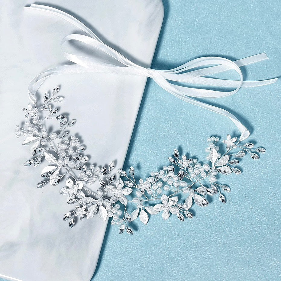 "Andalyn" - Pearl and Crystal Bridal Headband / Hair Vine - Available in Gold and Silver